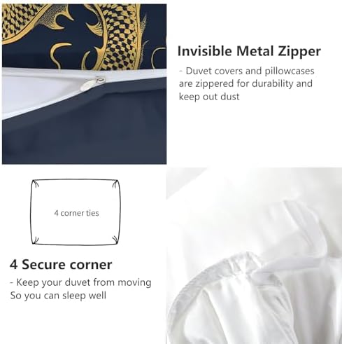 King Duvet Cover Set Chinese Dragon Auspicious Clouds Bedding with