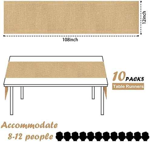 10 Pack Burlap Table Runners - Wedding & Rustic Styles, Farmhouse