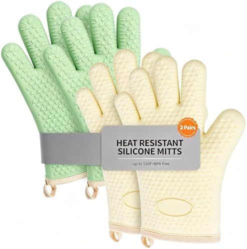 4 Pack BPA-Free Soft Silicone Oven Mitts,550F Heat Resistant Cooking