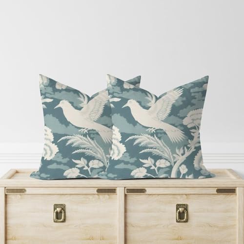 ArogGeld Teal Blue Chinoiserie Bird Floral Sofa Pillow Cover Set of 2