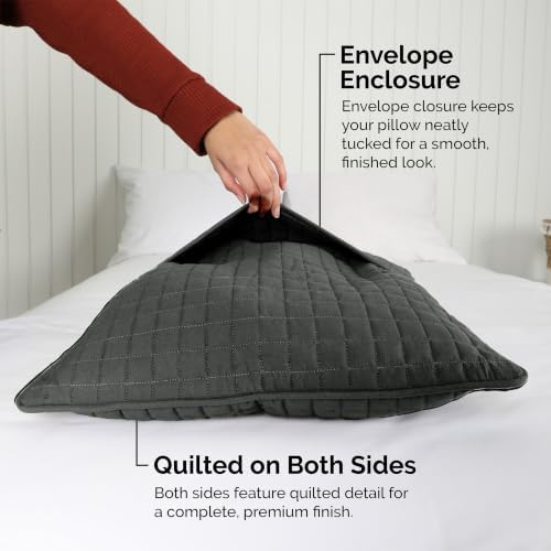 2-Piece Quilted Euro Pillow Shams 22x22 Inch Soft Microfiber Slate