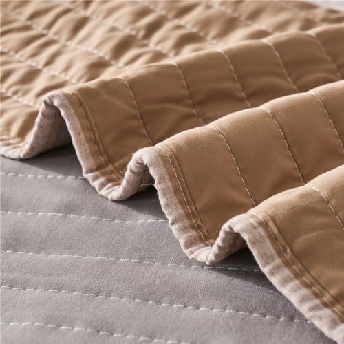 KAKIJUMN Striped King/Cal King Quilt Bedding Set, Soft Bedspread, Warm