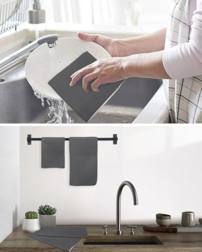 Charcoal Solid Color Dish Towels Set, Waffle Weave Kitchen Towels