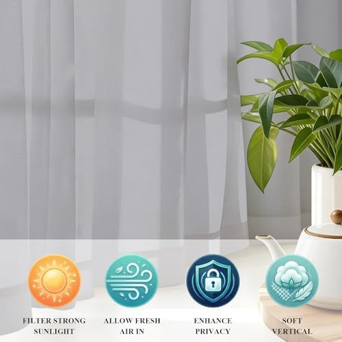 Solid Color Sheer Curtains for Living Room 63 inch Length 2 Panels