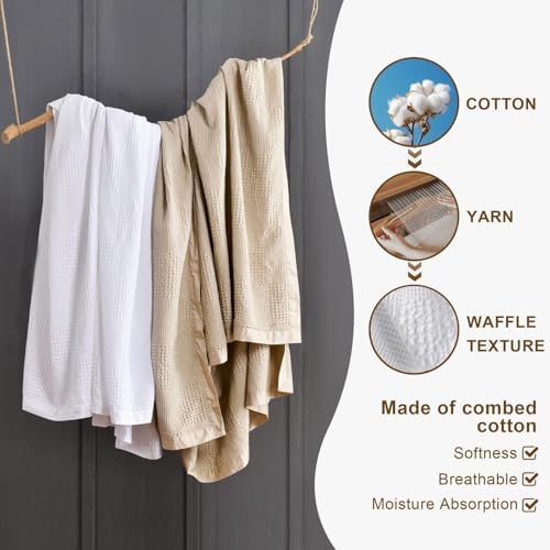 meadow park Cotton Waffle Blanket with Cotton Sateen Binding - King