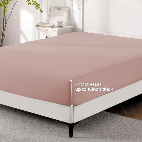 ROSE&RISY Mauve Queen Fitted Sheet, Soft and Breathable for Cozy