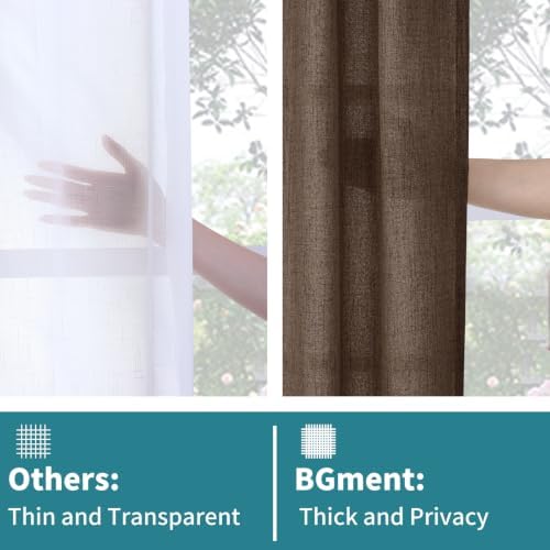 BGment 96 Inches Long Brown Linen Curtains for Living Room 2 Panels