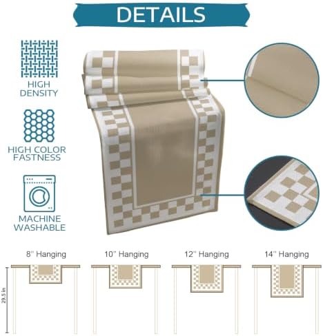 Beige White Checker Frame Design Table Runner and Placemats Set of 4