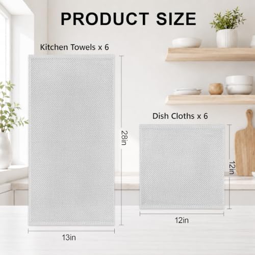 Mordimy 12 Pack 100% Cotton Kitchen Towels and Dishcloths Set