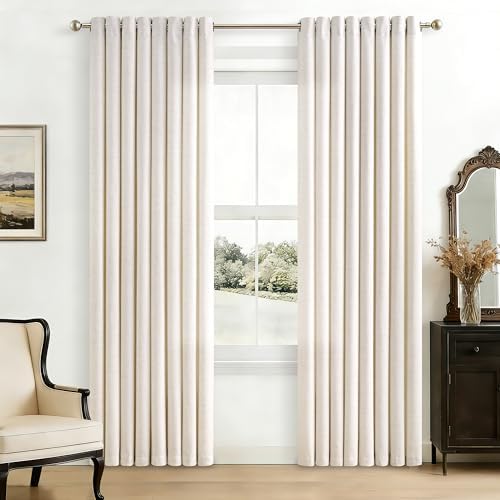 84 Inch Length Natural Linen Curtains Light Filtering 2 Panels Set
