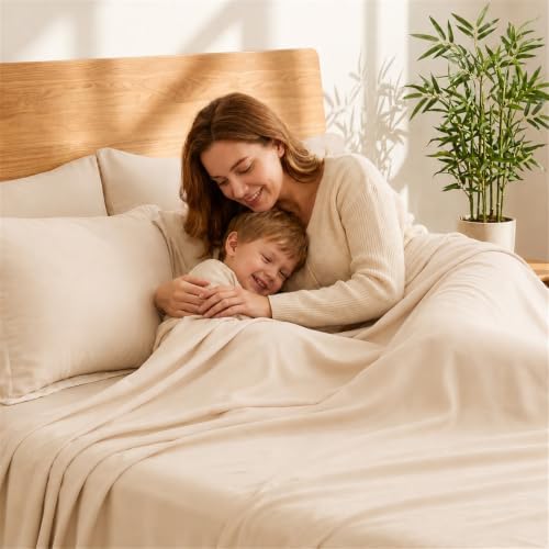 KAKIJUMN 6 Piece Queen Sheets Set, Rayon Derived from Bamboo Blend