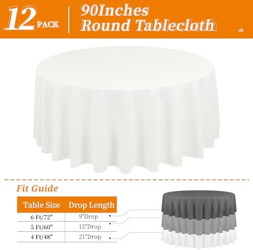 12 Packs 90 Inch Ivory Round Polyester Tablecloths