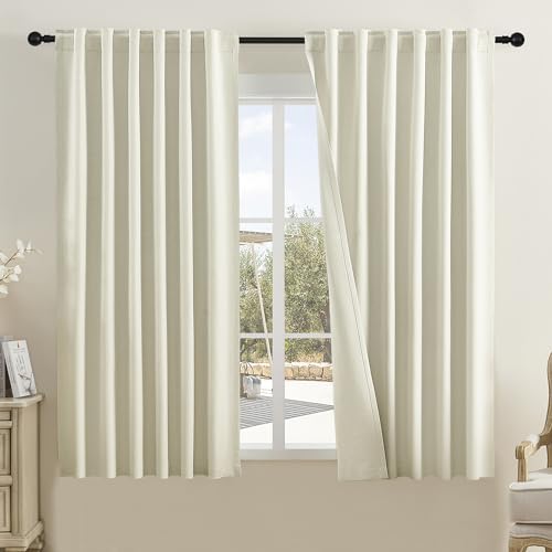 DUALIFE Back Tab Linen Beige Curtain Panels 63 Inches Long-Total