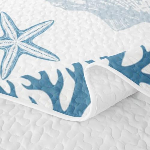 Manfei Coral Starfish Quilt Set Minimal Neutral Coastal Quilt Bedding