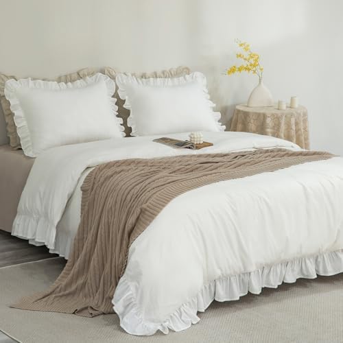 GLORY SEASON 100% Cotton Duvet Cover Set with Ruffle Edge Natural