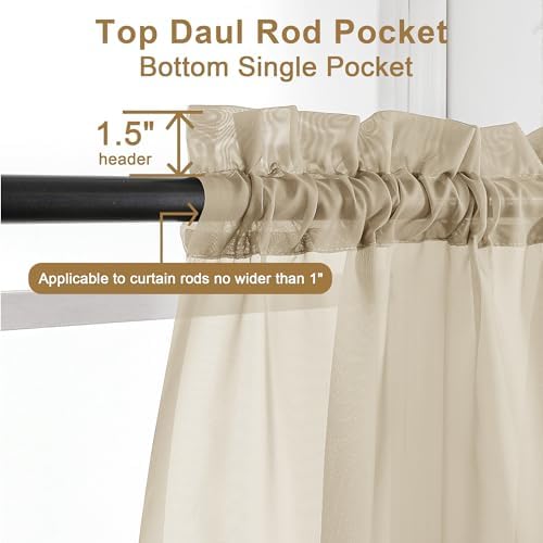Chyhomenyc Taupe Sheer Curtains 96 inches Long 2 Panels, Light