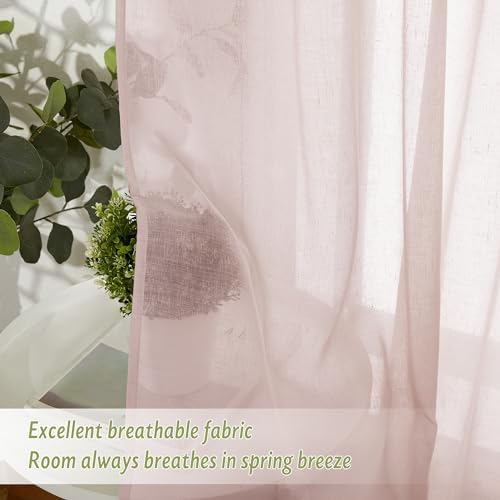 PONY DANCE Linen Textured Sheer Curtains, 52W x 96L, Dusty Blush, 2