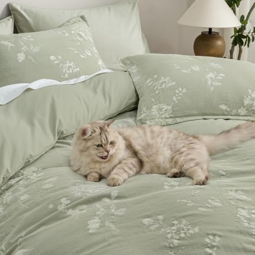 PHF Stone-Washed 100% Cotton Duvet Cover Queen Size, 90"x90", Dusty