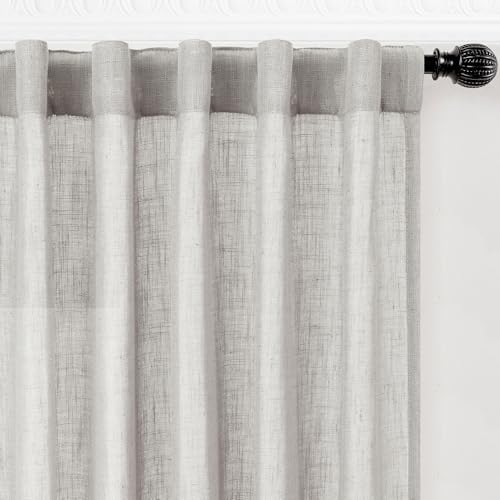 decorUhome Linen Semi Sheer Curtains 63 Inch Long, 2 Panels Light
