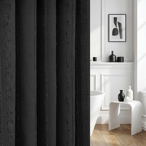 White Shower Curtain Boho, Textured Shower Curtain Cotton Blend Waffle