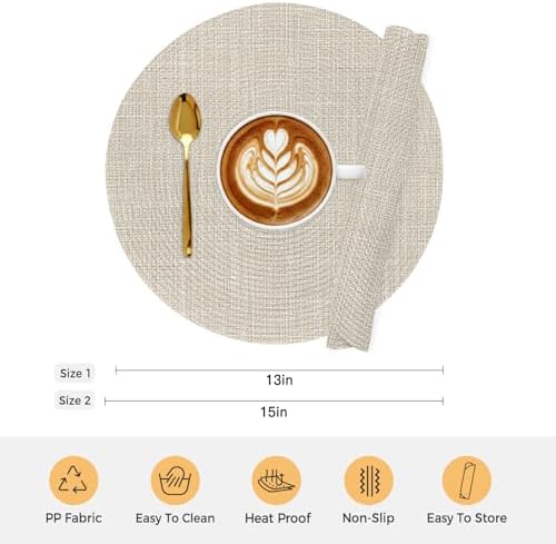 Minimalist Cream Beige Round Braided Placemats Set of Set of 8 Heat