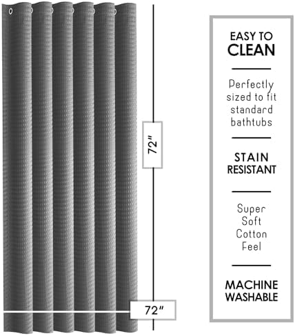 Clara Clark Grey Shower Curtain - Hotel Quality Waffle Fabric Bath