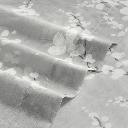 FMFUNCTEX Linen Sheer Blossom Floral Print Curtains Grey 63 Inch 2