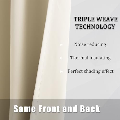 DUALIFE Cream Beige Room Darkening Curtains 42 x 63 Inch Length for