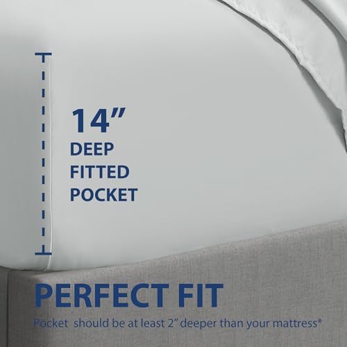 Cathay Home King Fitted Sheet Only, 16" Deep Pocket, Light Gray