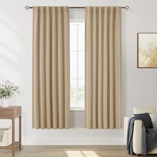 Beige Curtains 72 Inches Long Room Darkening Thermal Insulated Drapes