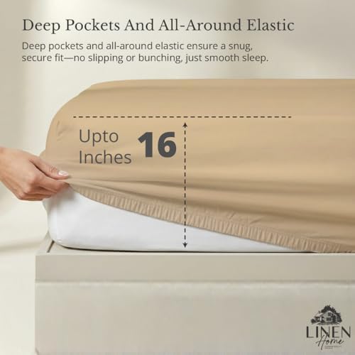 Linen Home 100% Cotton Percale Twin Size Fitted Sheet only, Light