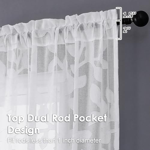 OVZME White Sheer Curtains 108 inches Long 2 Panels for Living Room