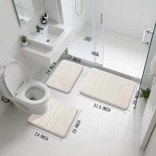 Yimobra Memory Foam Bath Mat Set 3 Pieces- Super Soft Absorbent Quick