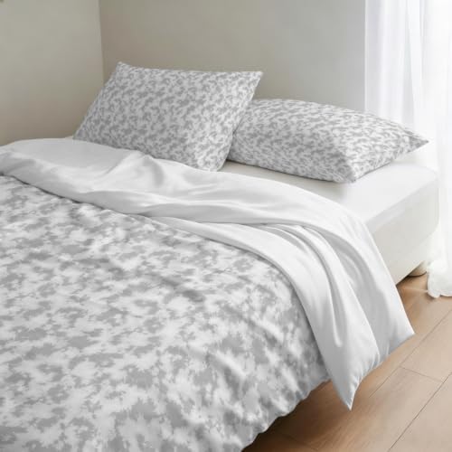DecorLovee Gray Florals Duvet Cover Set 3 Pieces with Zipper Closure