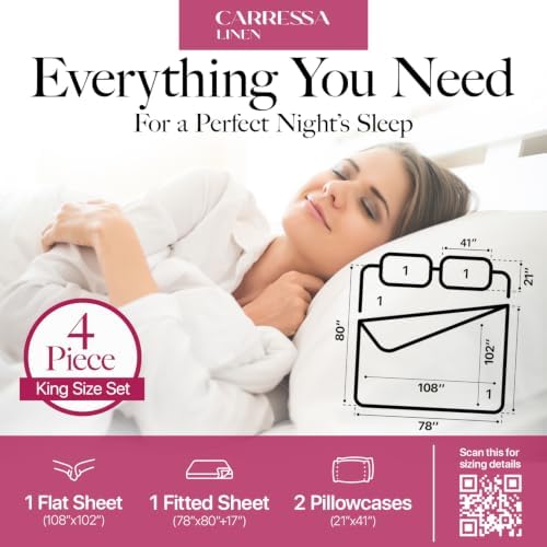 Carressa Linen 1200 Series Egyptian Cotton Sheets King Size Set, Dark