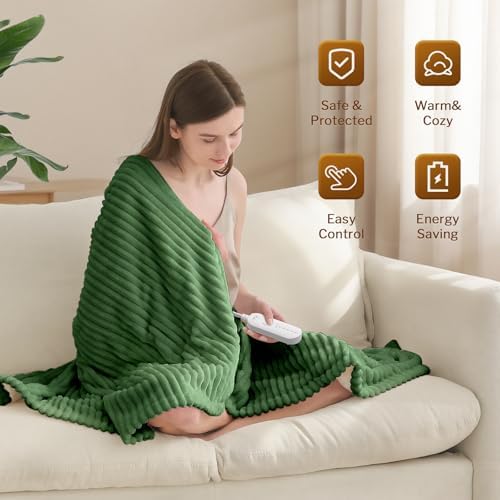 Reaks Heated Throw Blanket, 5 Heat Levels, 3 Hours Auto-Off, 50"x60"