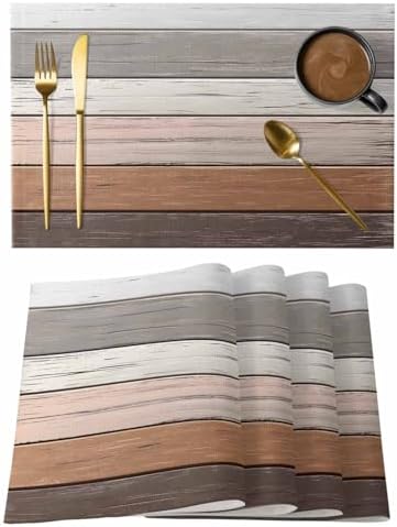Placemats Set of 8, Farmhouse Brown Grey Woven Placemat, Linen Place
