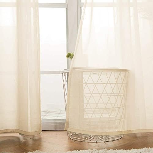 MIULEE 2 Panels Solid Color Cream Beige Sheer Curtains 120 Inch Length