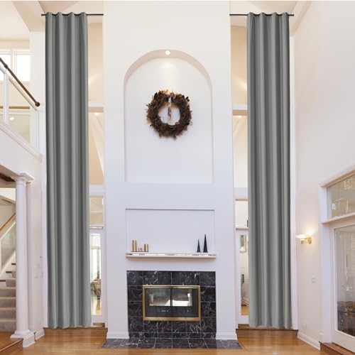 Fcosie Grey Velvet Drapes 120 Inches Long Grommet Top Curtain Panel