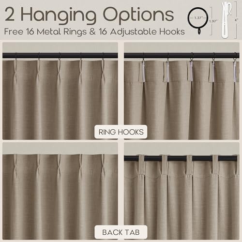 Pinch Pleat Linen Semi Sheer Window Curtains Taupe Greige 108 Inches