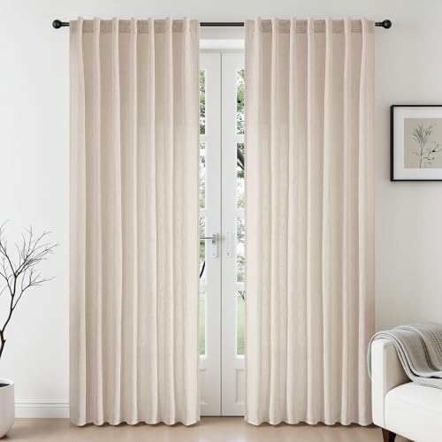 CUCRAF Natural Beige Linen Non See Through Semi Sheer Privacy Curtains