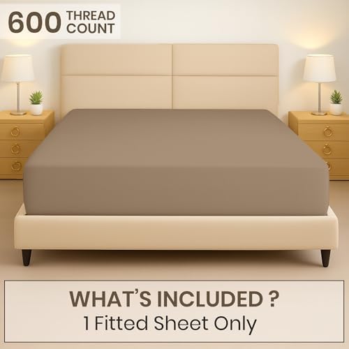 Kotton Culture Full Size Fitted Sheet Taupe, 100% Egyptian Cotton 600