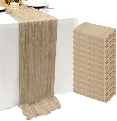 12Pack Beige Cheesecloth Table Runner 20x120inch Gauze Table Runners