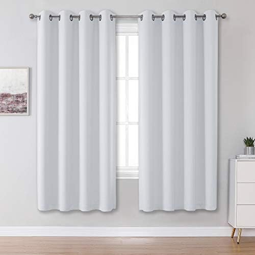 DUALIFE Greyish White Curtains 63 Inches Long Thermal Insulated Room