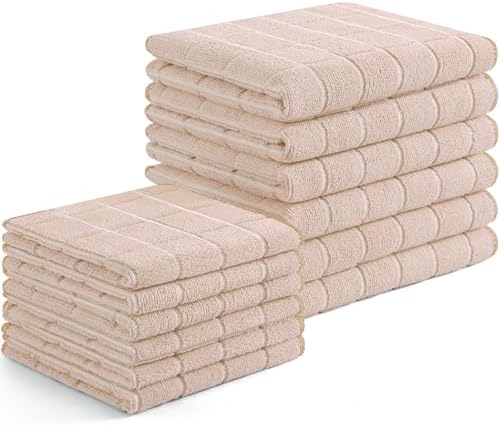 Homaxy Microfiber Kitchen Towels and Dishcloths Sets, 12 Pack, Beige