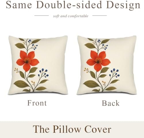 InkRain Floral Vine Pillow Cover Fresh Simple Red Flower Scrolling