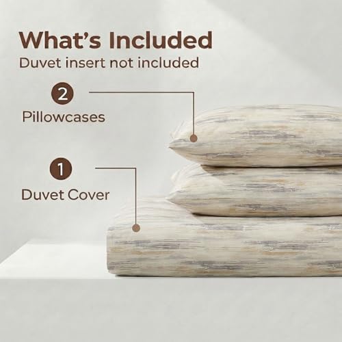 Herside Queen Duvet Cover Set,100% Cotton Double Gauze, Beige Blue