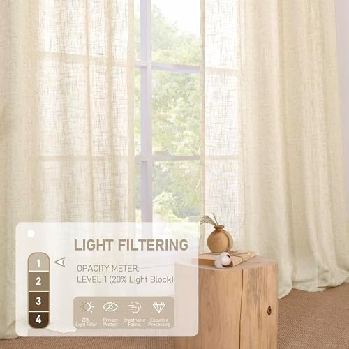 LAMIT Beige Linen Sheer Curtains 84 Inch Length for Living Room 2