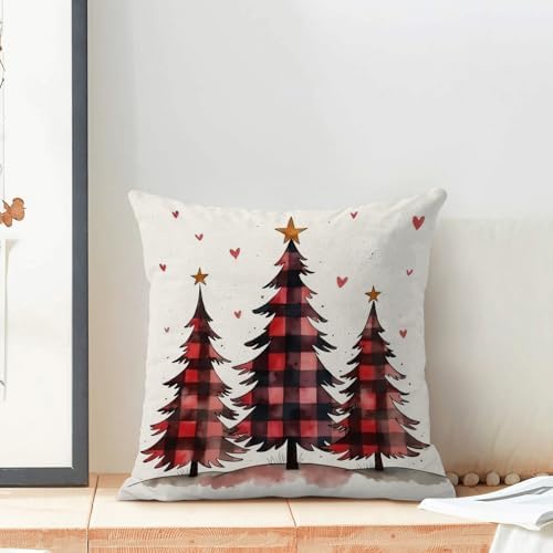 Christmas Pillow Covers 18x18 Inch Set of 2 Red Black Buffalo Plaid