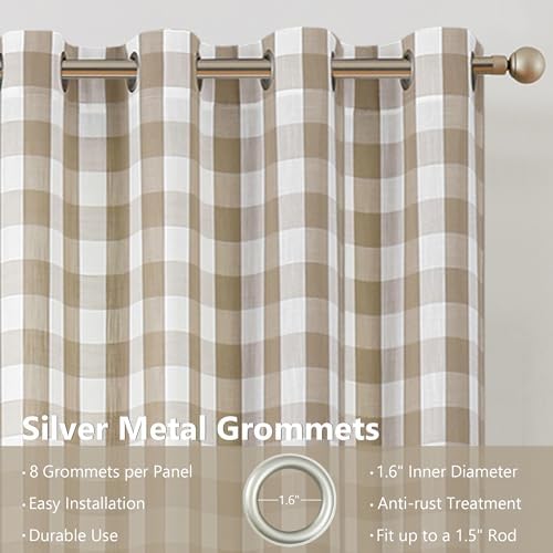 Amzdecor Beige Buffalo Plaid Semi Sheer Grommet Curtains 84 Inch